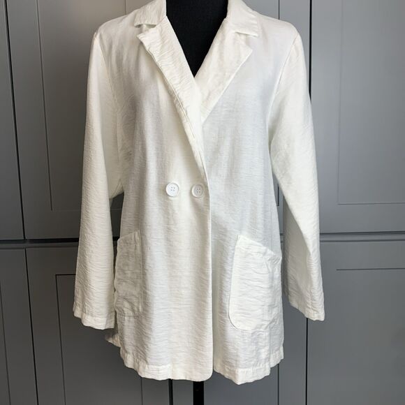 Sage the Label Blazer 3/4 sleeve Womens Large White long minimalist - Picture 1 of 7